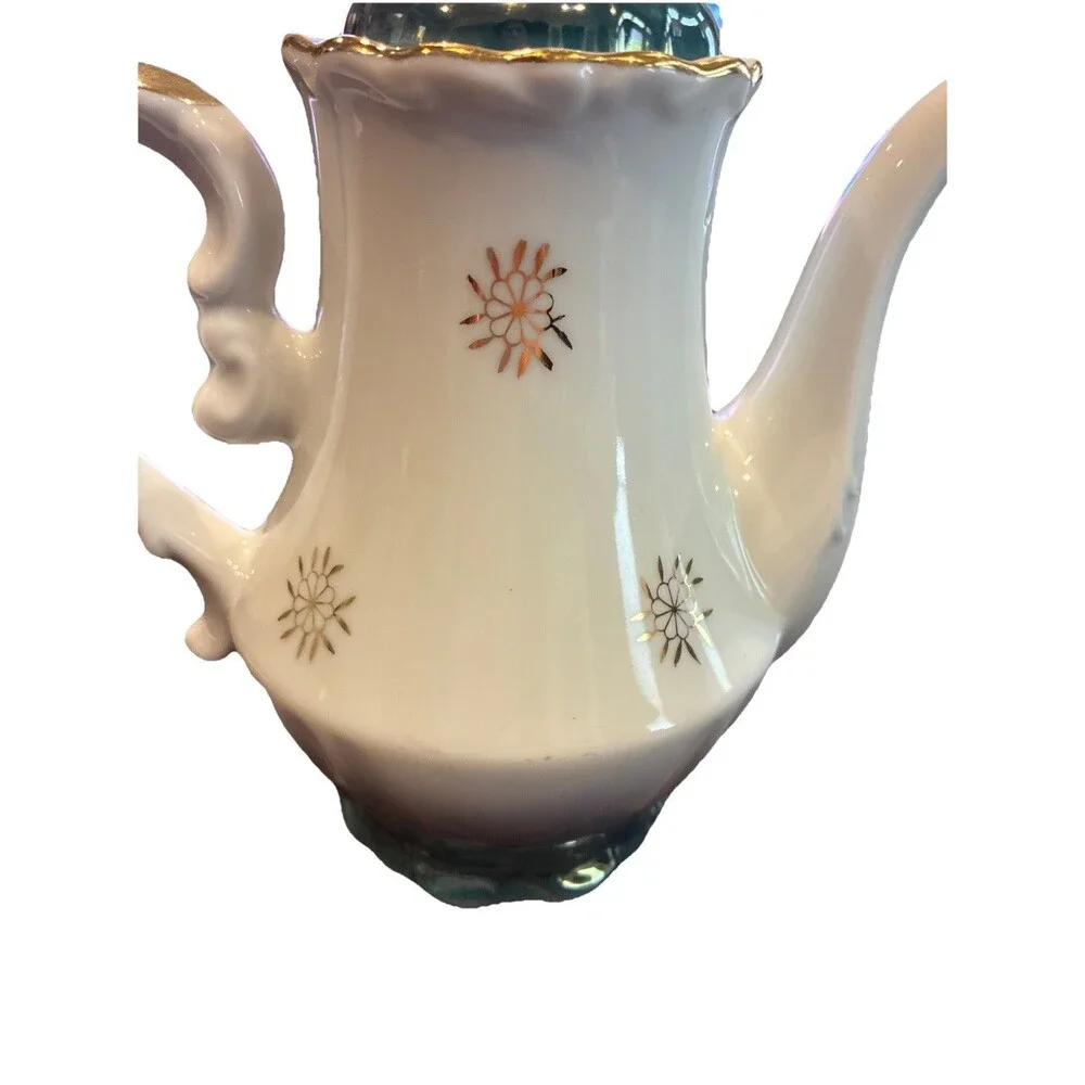Vintage KPM Japan Floral Porcelain Teapot Gold Trim Coffee Pot Mid Century